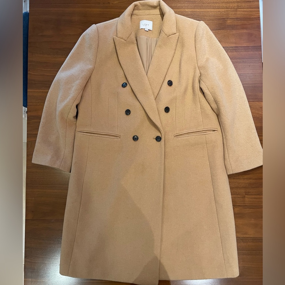 LOFT Women's Camel Double-Breasted Trench wool Coat